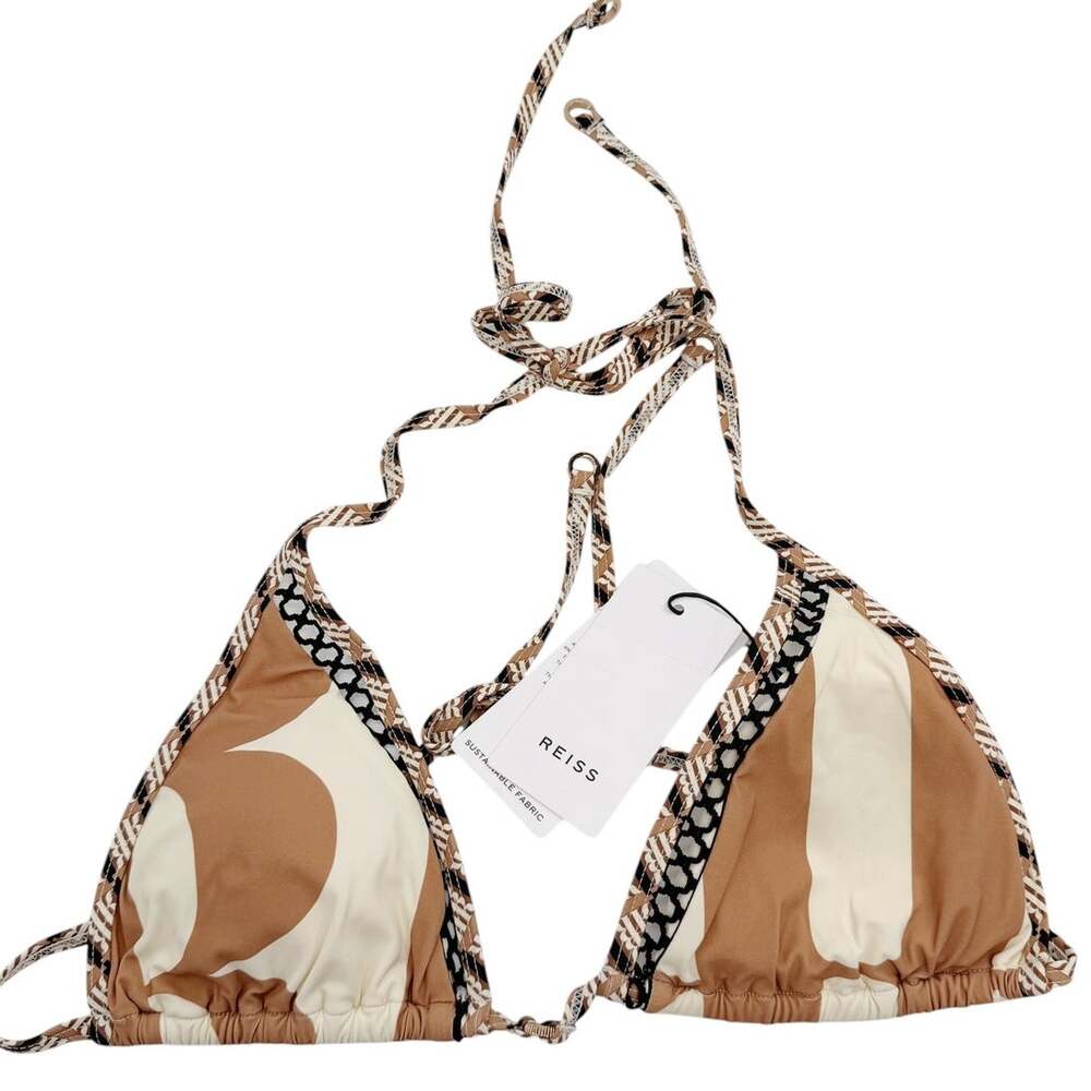 REISS Sheereen Printed Triangle Bikini Top Size 4 NEW Tan Print $85 Swimwear